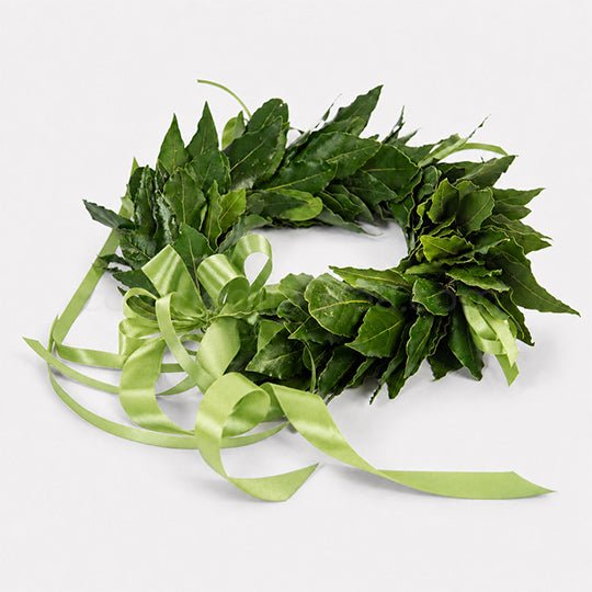 Corona laurea Royal, corona d'alloro con fiocchetti in raso - coronedilaurea.com