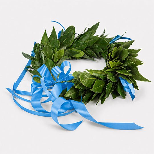 Corona laurea Royal, corona d'alloro con fiocchetti in raso - coronedilaurea.com