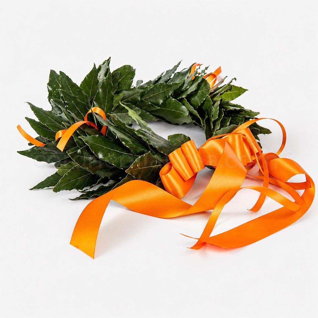 Corona laurea Royal, corona d'alloro con fiocchetti in raso - coronedilaurea.com