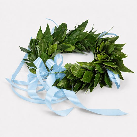 Corona laurea Royal, corona d'alloro con fiocchetti in raso - coronedilaurea.com