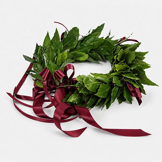 Corona laurea Royal, corona d'alloro con fiocchetti in raso - coronedilaurea.com