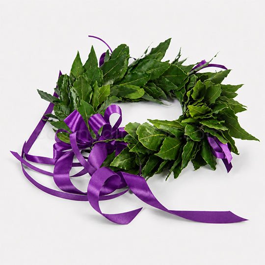 Corona laurea Royal, corona d'alloro con fiocchetti in raso - coronedilaurea.com