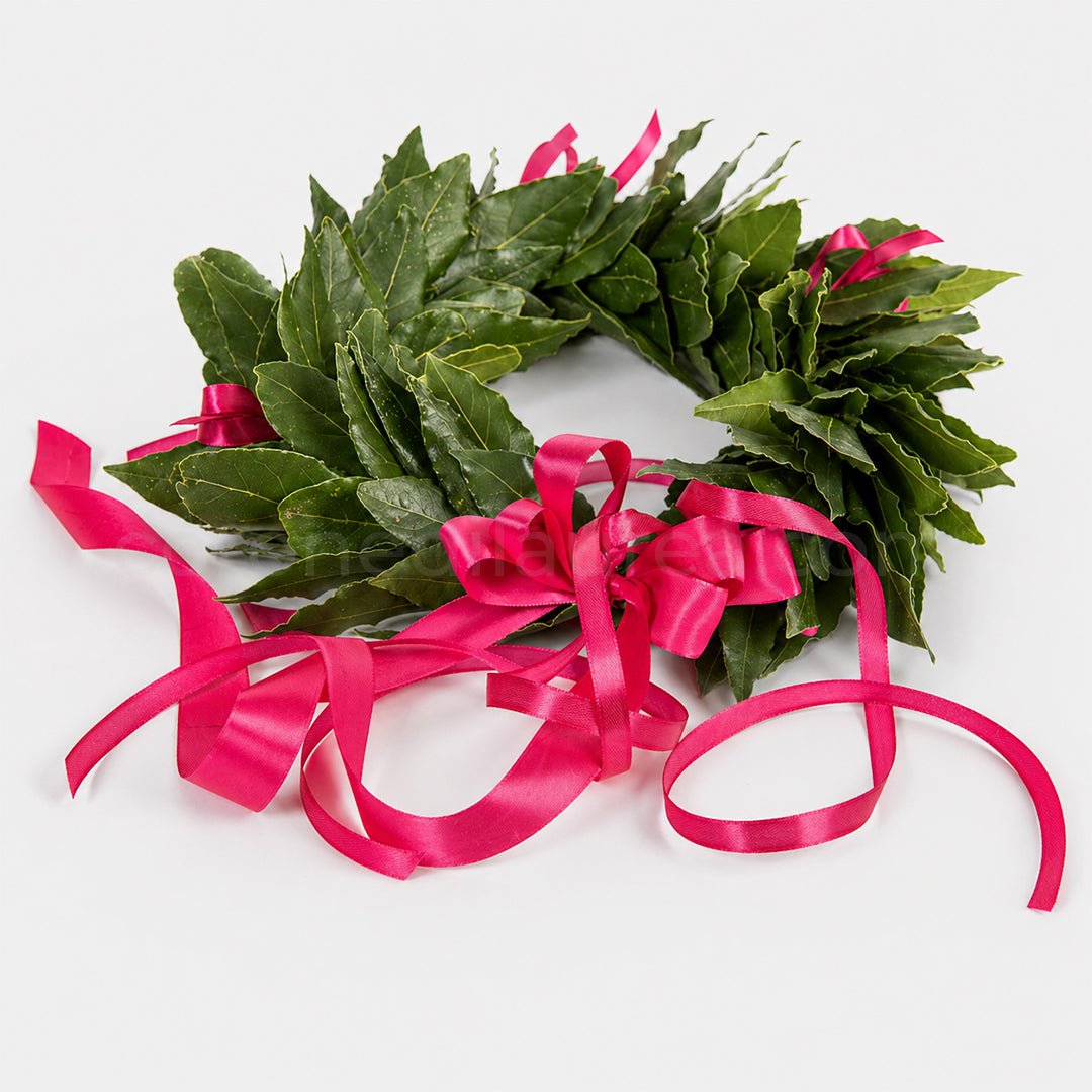 Corona laurea Royal, corona d'alloro con fiocchetti in raso - coronedilaurea.com