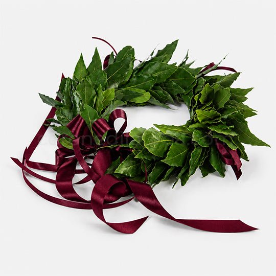 Corona laurea Royal, corona d'alloro con fiocchetti in raso - coronedilaurea.com