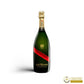 Corona laurea Royal & Champagne - Corona di alloro fresco con fiocchetti , fiocco di chiusura personalizzato &amp; bottiglia di champagne GH.Mumm - coronedilaurea.com
